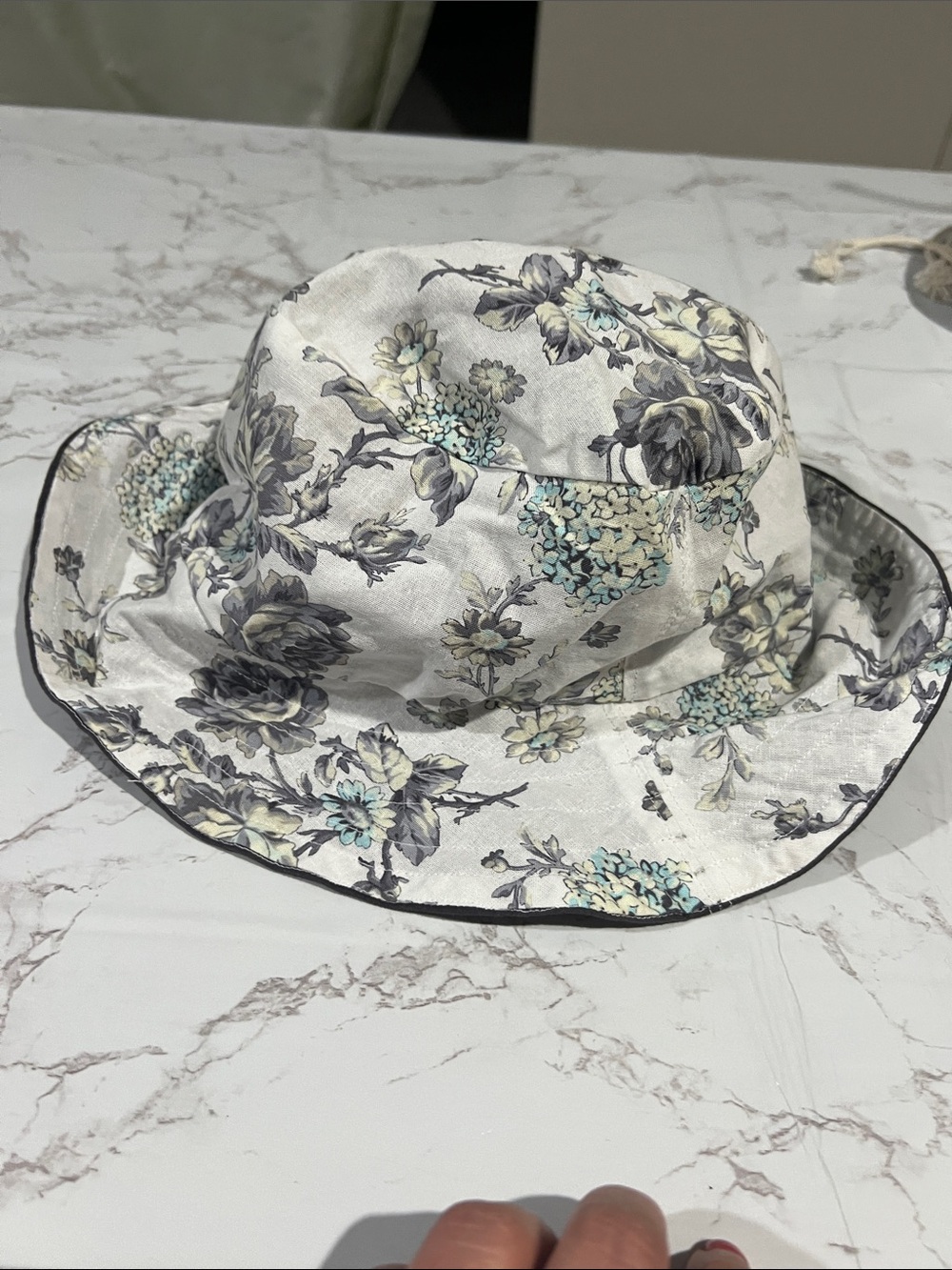 Floral Bucket Hat - White with Gray & Light Blue